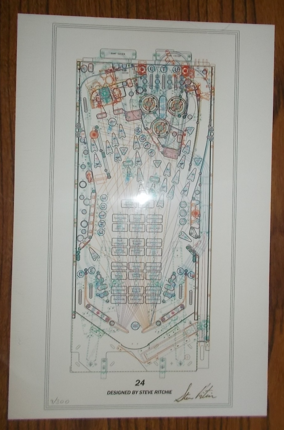 24 Pinball Machine Game Autocad Blueprint Artwork 9/300 Signed by